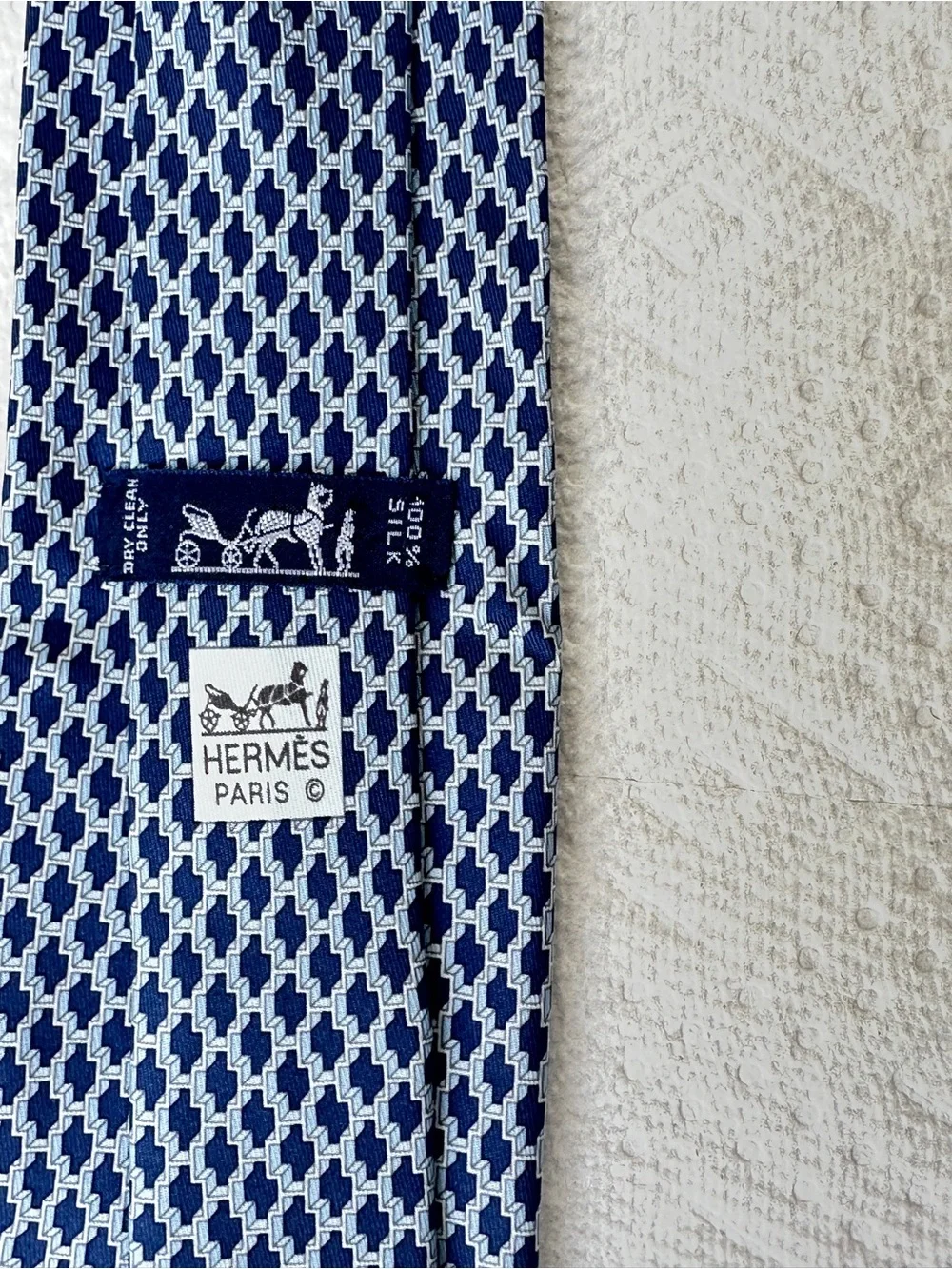 Hermès Silk Tie Blue Silver Geometric w/ Box Made in France
